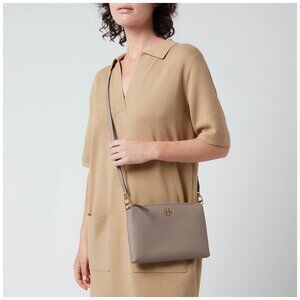 Tory Burch Mercer Pebbled Zip Crossbody Bag - Gray Heron